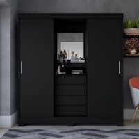 Guarda Roupa Grécia 2 Portas 4 Gavetas Com Espelho 20033950 Fama Móveis Preto