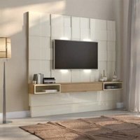 Painel Quadriculado 3D Led 1 Gaveta 225cm TB126L WK Pradel Off-White/Carvalho