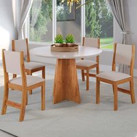 Conjunto De Mesa Vieiro Slin Redonda Com 4 Cadeiras 25933-221612 Viero Mel-Blonde/Linho-Amendoa