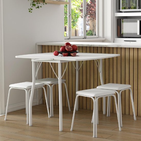 Conjunto Mesa Extensível com 4 Banquetas Carraro - Branco