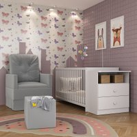 Berço Cômoda com Colchão, Poltrona de Amamentação e Puff Meu Bebê Multimóveis MP4102