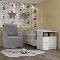 Berço Cômoda com Colchão Incluso e Poltrona de Amamentação Meu Bebê Multimóveis MP4090