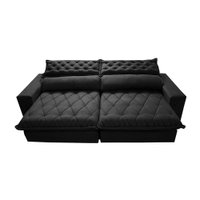 Sofá Retrátil e Reclinável 2,55m Molas Ensacadas Cama inBox Spazus com Bordado 3D Velusoft Preto