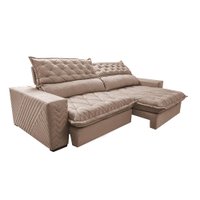 Sofá Retrátil e Reclinável 3,15m Molas Ensacadas Cama inBox Spazus com Bordado 3D Velusoft Bege