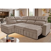 Sofá de Canto Esquerdo 2,65x2,30m Retrátil e Reclinável com Molas Ensacadas Cama inBox Nobre Bege