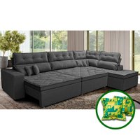 Sofá de Canto Retrátil e Reclinável Direito 3,40x2,36m Molas Cama inBox Espanha Velusoft Cinza