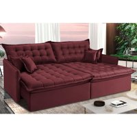 Sofá Sem Caixa Retrátil Reclinável 2,95m Cama inBox Versátil com Pillow Top e Molas Velusoft Vinho