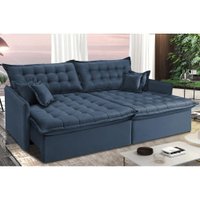 Sofá Sem Caixa Retrátil e Reclinável 1,95m Cama inBox Versátil Suede Velusoft Azul