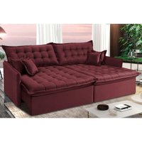 Sofá Sem Caixa Retrátil Reclinável 2,15m Cama inBox Versátil com Pillow Top e Molas Velusoft Vinho