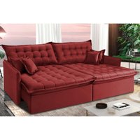 Sofá Sem Caixa Retrátil Reclinável 2,35m Cama inBox Versátil com Pillow Top e Molas Velusoft Vermelho