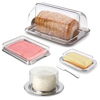Jogo Café Da Manhã Queijeira Porta Frios Porta Pão Manteigueira e Espátula Forma - 148145 - Aço Inox