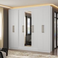 Guarda Roupa Casal 8 Portas 4 Gavetas Espelho Branco Carraro
