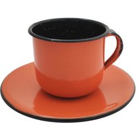 Caneca Esmaltada Xícara Com Pires Para Chá Café 180ml Metallouça - 35727 - Laranja