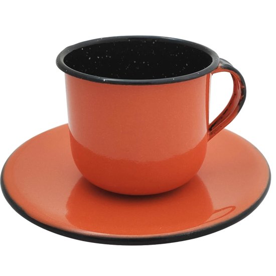 Caneca Esmaltada Xícara Com Pires Para Chá Café 180ml Metallouça - 35727 - Laranja