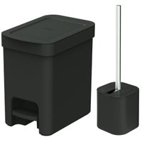 Conjunto de Banheiro Lixeira de Pedal Com Aro Interno 6L e Escova Sanitária com Suporte Ou - LX4000ESS900PTF - Preto