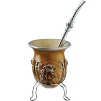 Kit De Cuia E Bomba Para Chimarrão Tereré Mate Com Tripé Promate - 30062 - Marrom