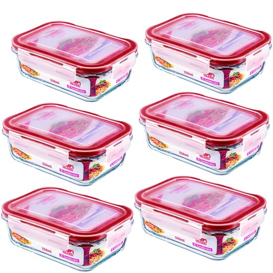 Kit 6 Potes Vidro Marmita Hermético Retangular 550ml Tampa Sanremo - SR72X6 - Transparente