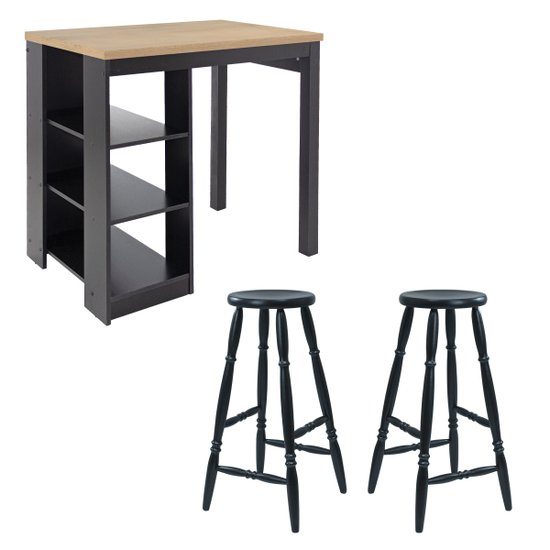 Bancada Cozinha Gourmet Ditália Com 2 Banquetas CD-1022 Preto