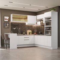 Cozinha Completa de Canto Madesa Glamy 504001  com Armário e Bancada (Sem Tampo e Pia) - Branco