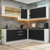 Armário de Cozinha Completa de Canto 100% MDF 389cm Branco/Preto Acordes Madesa 02