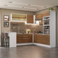 Cozinha Completa de Canto Madesa Glamy 504001 com Armário e Bancada (S/ Tampo e Pia) - Branco/Rustic