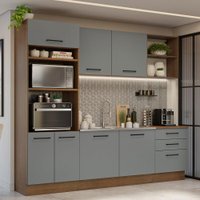 Armário de Cozinha Completa 250cm Rustic/Cinza Agata Madesa 01