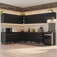 Armário de Cozinha Completa de Canto 512cm Preto Reims Madesa 01