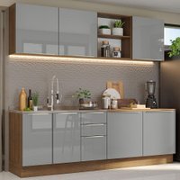 Armário de Cozinha Completa Lux Madesa 05 - 225 x 240 x 60 cm - Rustic/Cinza
