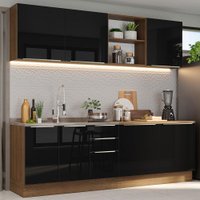 Armário de Cozinha Completa Lux Madesa 05 - 225 x 240 x 60 cm - Rustic/Preto