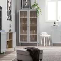 Cristaleira Estante Para Livros Ditália 2 Portas Vidro E-957 Cinza
