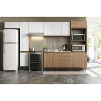 Cozinha Completa 4 Peças com Basculante 370cm - Cook - BE Mobiliário Madeira/Branco