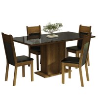 Conjunto Sala de Jantar Mesa Tampo de Vidro 4 Cadeiras Preto/Rustic Greta Madesa