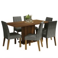 Conjunto Sala de Jantar Mesa Tampo de Madeira 6 Cadeiras Rustic/Silver Renata Madesa