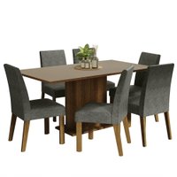 Conjunto Sala de Jantar Mesa Tampo de Madeira 6 Cadeiras Rustic/Crema/Silver Renata Madesa