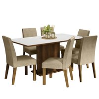 Conjunto Sala de Jantar Mesa Tampo de Madeira 6 Cadeiras Rustic/Branco/Imperial Renata Madesa