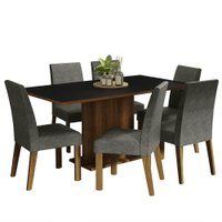 Conjunto Sala de Jantar Mesa Tampo de Madeira 6 Cadeiras Rustic/Preto/Silver Renata Madesa