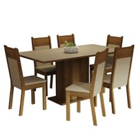 Conjunto Sala de Jantar Mesa Tampo de Madeira 6 Cadeiras Crema/Rustic/Bege Augusta Madesa