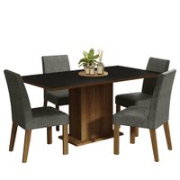 Conjunto Sala de Jantar Mesa Tampo de Madeira 4 Cadeiras Rustic/Preto/Silver Keila Madesa