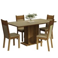 Conjunto Sala de Jantar Mesa Tampo de Madeira 4 Cadeiras Crema/Rustic/Bege Elisa Madesa