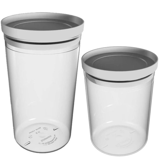 Kit 2 Potes Herméticos Porta Mantimentos Alimentos Redondo 1,6L e 2,1L Soprano Tampa Cinza