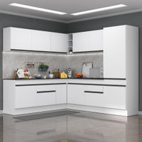 Armário de Cozinha Completa de Canto com Rodapé Veneza Multimóveis MP2101.964 Branco/Preto