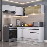 Armário de Cozinha Completa de Canto com Rodapé Veneza Multimóveis MP2094.964 Branco/Preto