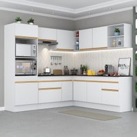 Cozinha Completa de Canto com Rodapé Veneza Multimóveis MP2080 com Armário e Balcão Branca