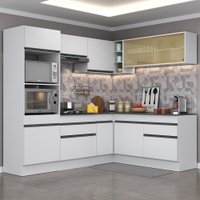Armário de Cozinha Completa de Canto com Rodapé Veneza Multimóveis MP2099.964 Branco/Preto