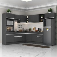 Armário de Cozinha Completa de Canto com Rodapé Veneza Multimóveis MP2083.898 Preto/Branco