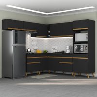 Cozinha Completa de Canto Veneza GB Multimóveis MP2070 com Armário e Balcão Preta
