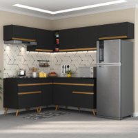 Cozinha Completa de Canto Veneza GB Multimóveis MP2069 com Armário e Balcão Preta