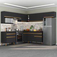 Cozinha Completa de Canto Veneza GB Multimóveis MP2071 com Armário e Balcão Preta