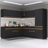 Cozinha Completa de Canto com Rodapé Veneza Multimóveis MP2101 com Armário e Balcão Preta