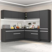 Armário de Cozinha Completa de Canto com Rodapé Veneza Multimóveis MP2102.898 Preto/Branco